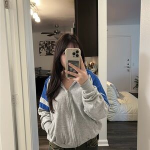 Nike Grey and Blue Women's Hoodie